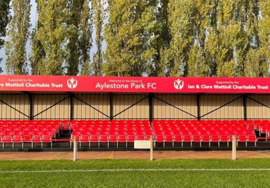 part of the 500 seater grandstand with the trust logo above the stand