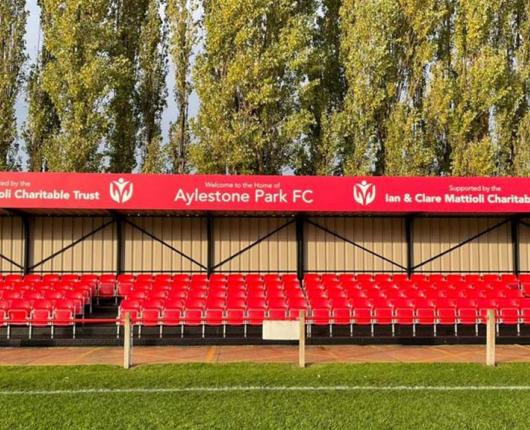 part of the 500 seater grandstand with the trust logo above the stand