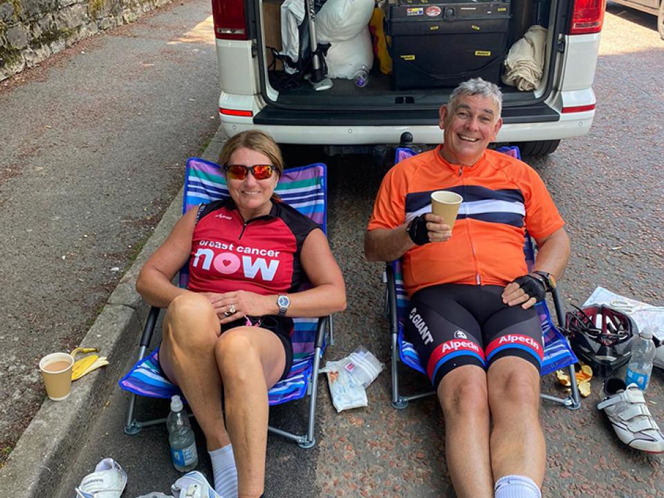 Ian and Clare relaxing after the first day of cycling.